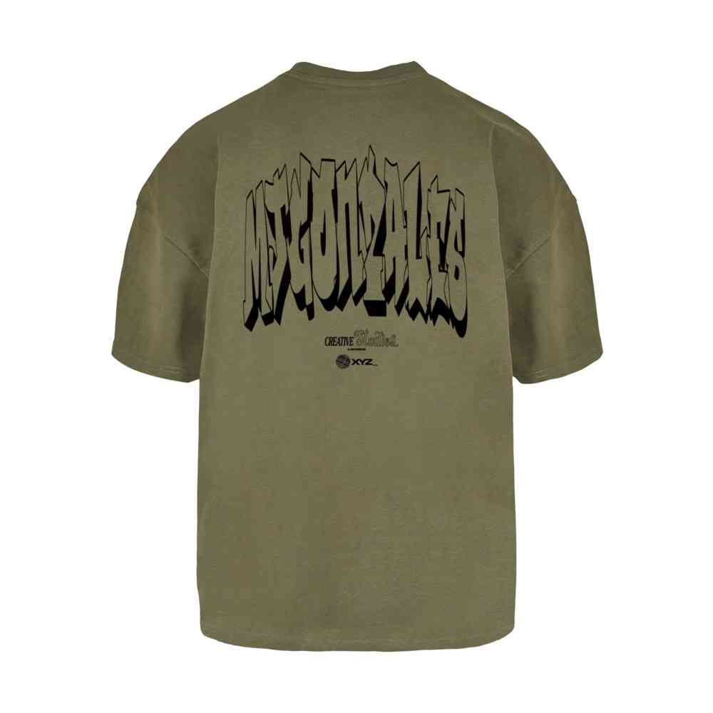 MJ GONZALES - Graffiti X Heavy Boxy Heren Tshirt - Olijfgroen